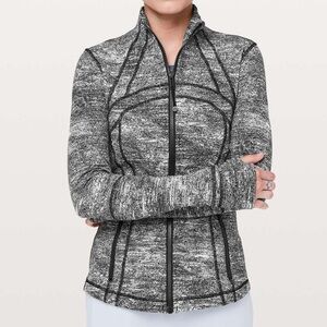 LULULEMON Define Jacket Rush Jacquard Black White Heathered Luon Mesh Vent 14